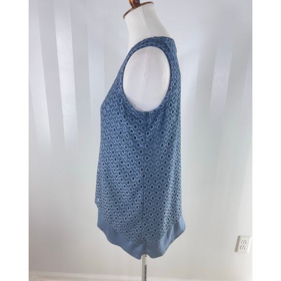 SIMPLY VERA VERA WANG Slate Blue Sleeveless Top w/ Embroidered Overlay - Picture 3 of 10
